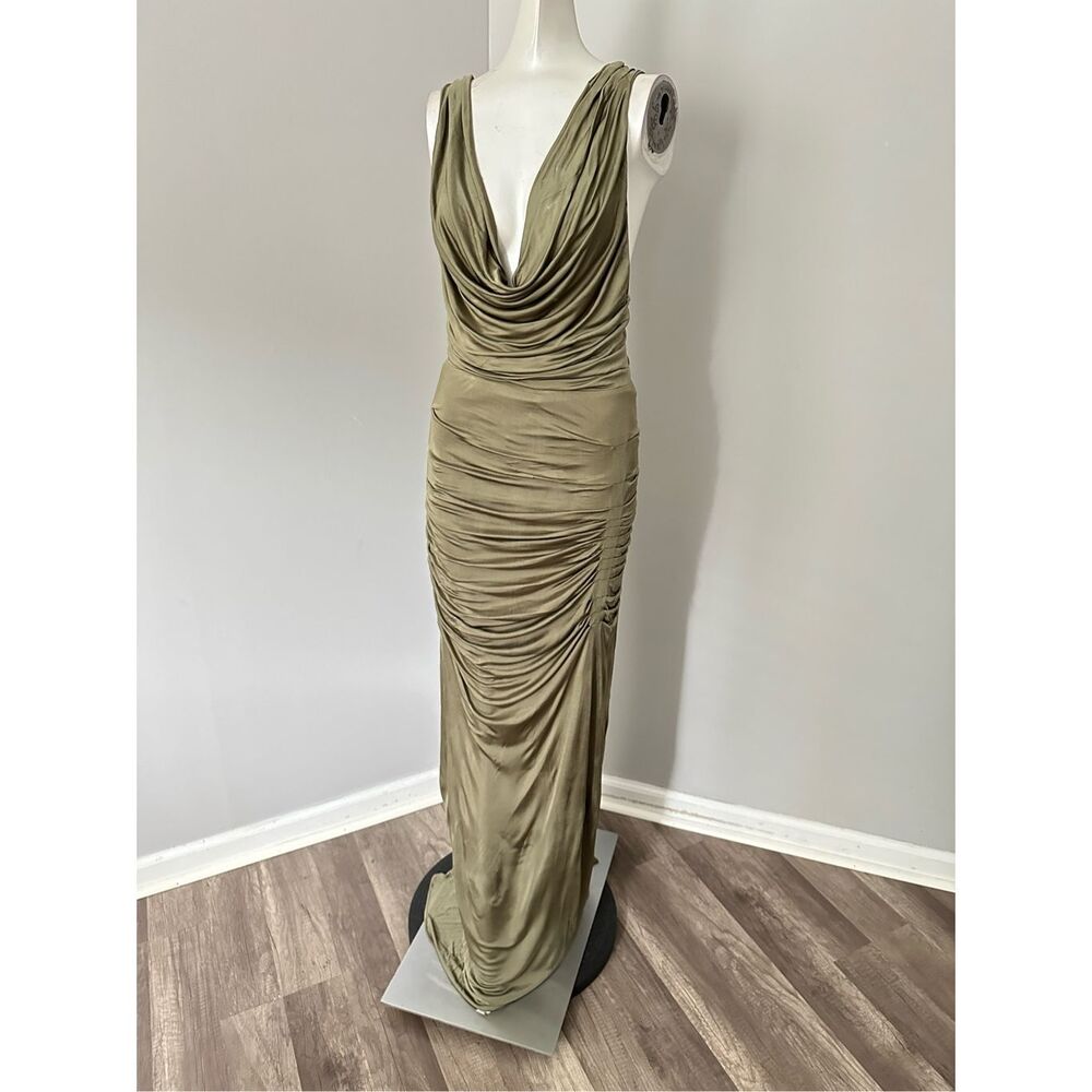 NWT Gauge81 Cowl Neck Ruched Crisscross Open Back Ina Long Dress Cumin Size 36/ - Picture 8 of 9